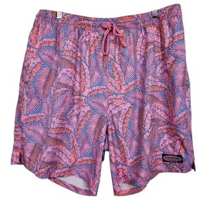 Vineyard Vines Printed Chappy Island Palms Swim Trunks Pink Orange Mens Size XL